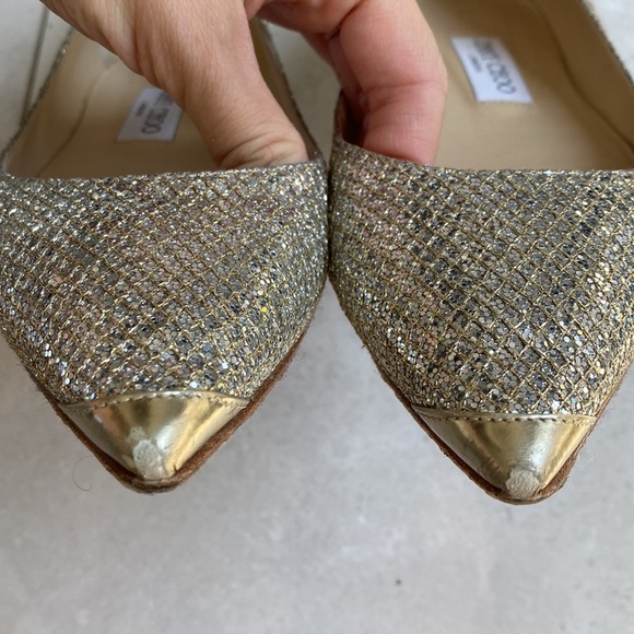 Jimmy Choo Classic Champagne Glitter Fabric Flat 37.5 - Picture 3 of 8